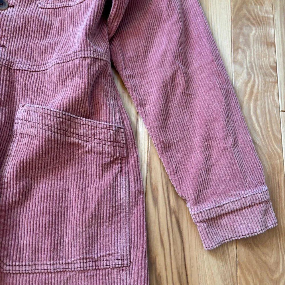 Free People Outpost Corduroy Muted Pink Button Front Long Sleeve Jumpsuit